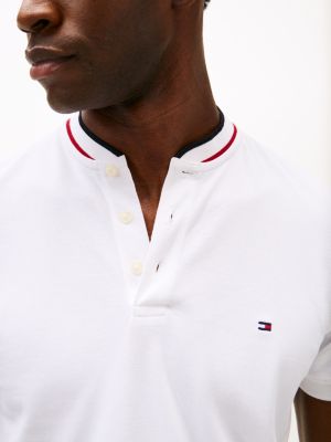 white mandarin collar slim polo shirt for men tommy hilfiger