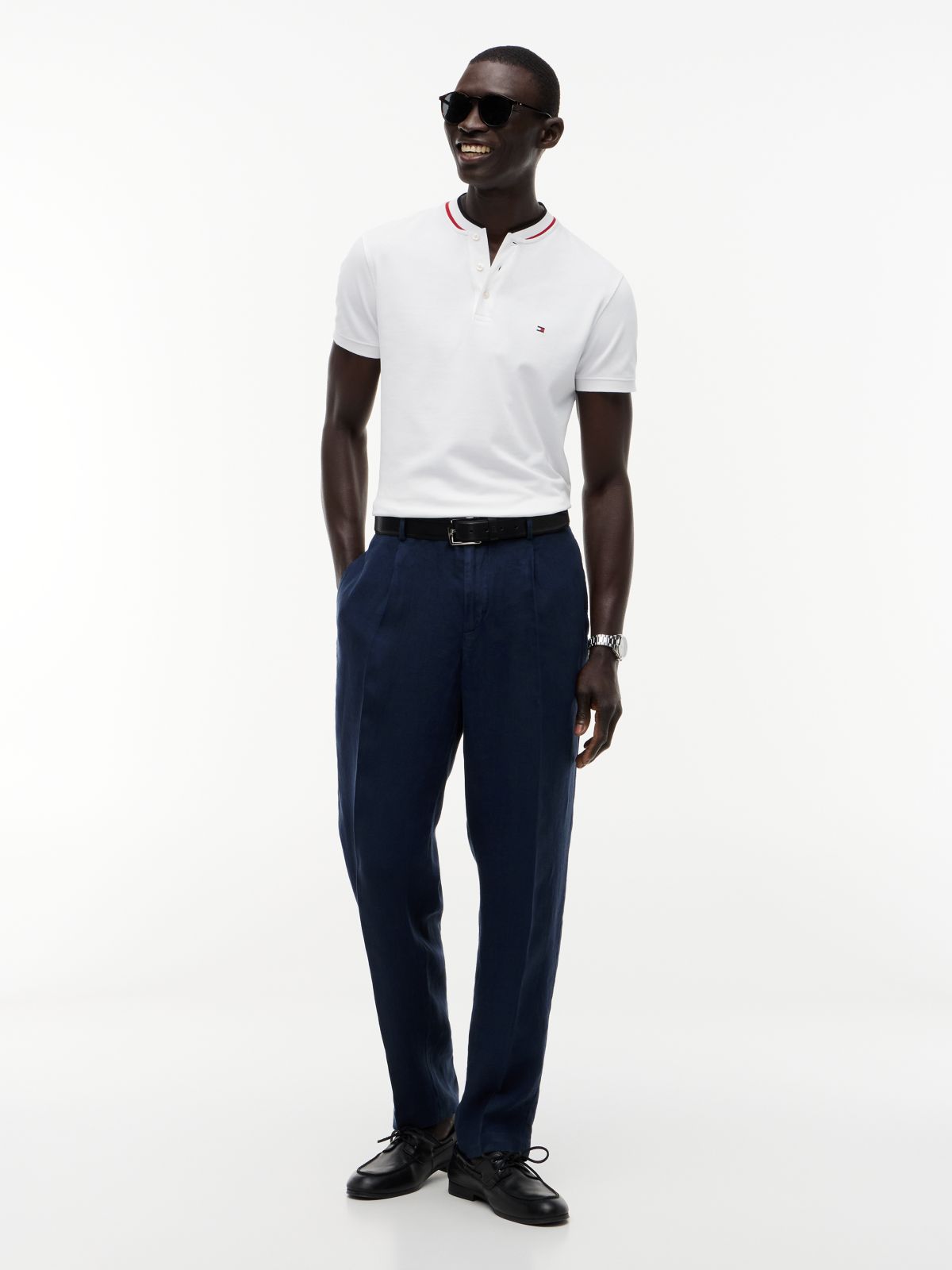 Slim Fit Tipped Baseball Collar Polo Shirt — White