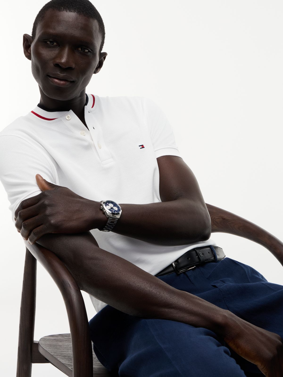 Slim Fit Tipped Baseball Collar Polo Shirt — White