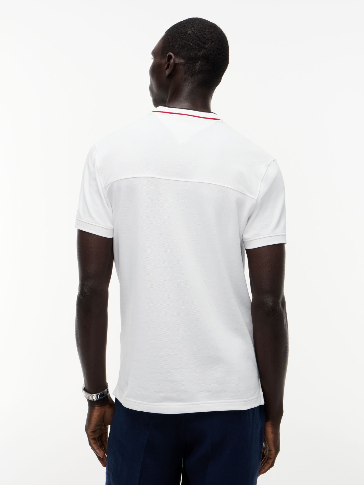 Slim Fit Tipped Baseball Collar Polo Shirt — White