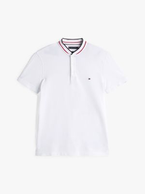 white mandarin collar slim polo shirt for men tommy hilfiger