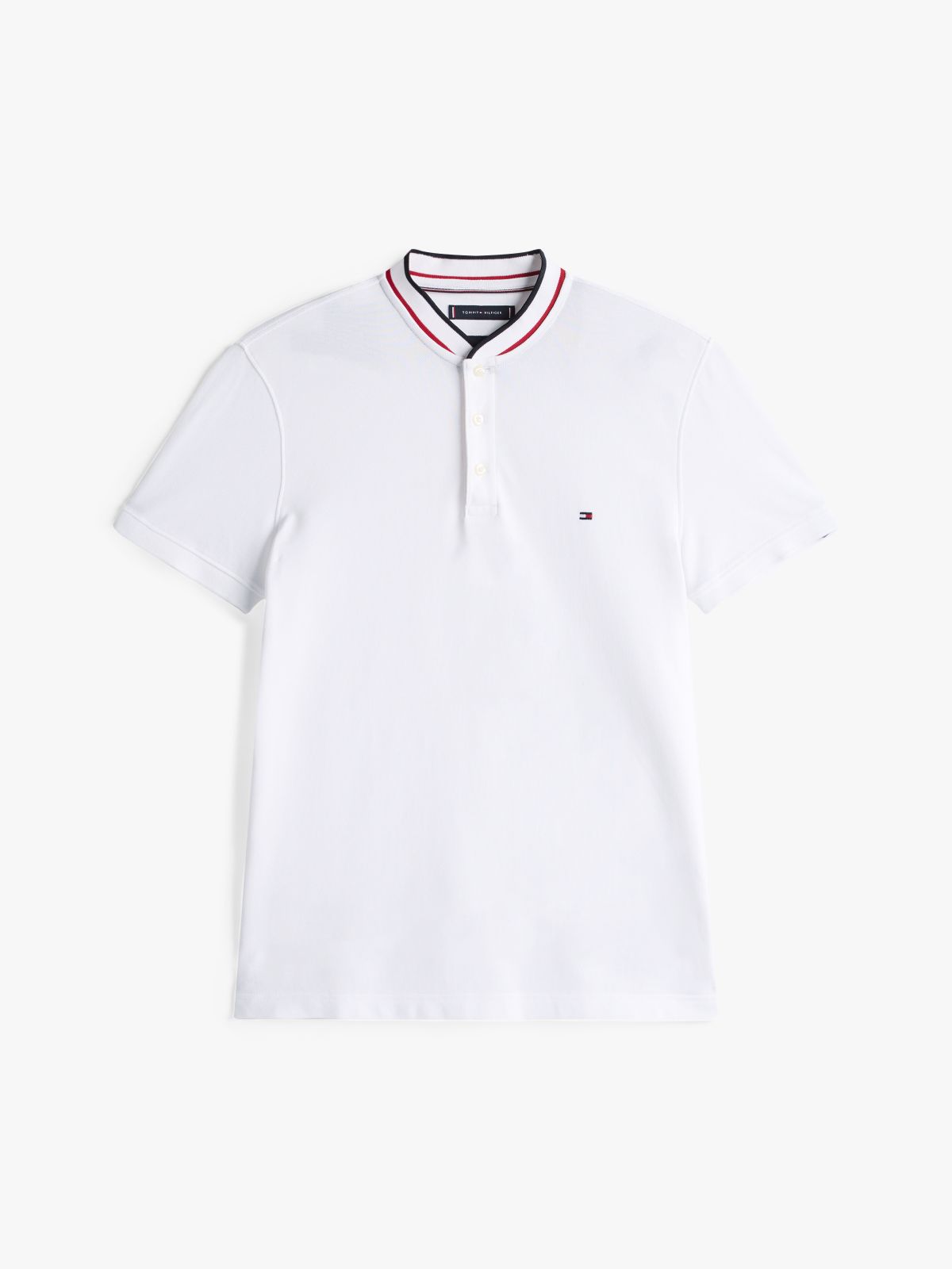 Slim Fit Tipped Baseball Collar Polo Shirt — White