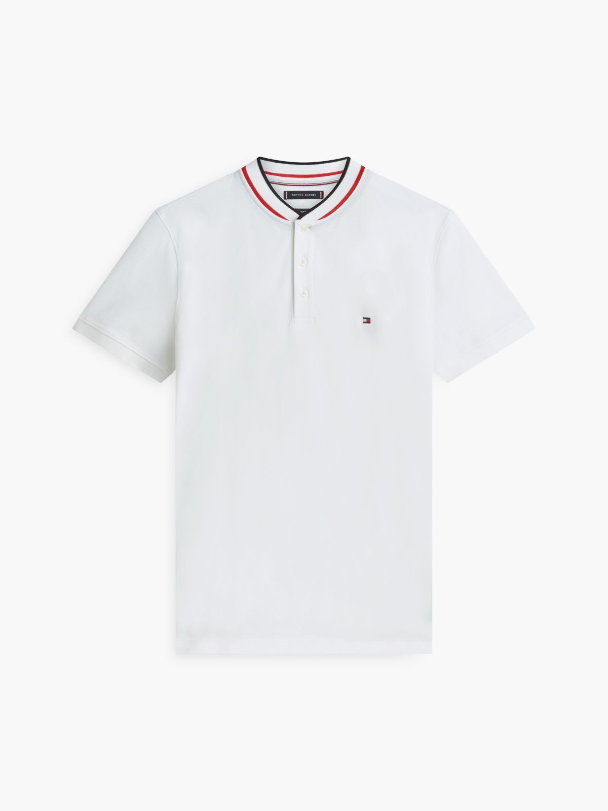 Slim Fit Tipped Baseball Collar Polo Shirt — White