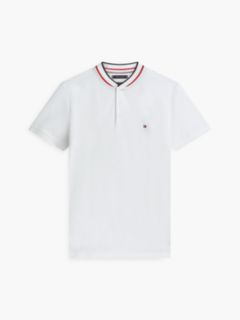 Slim Fit Tipped Baseball Collar Polo Shirt — White 6