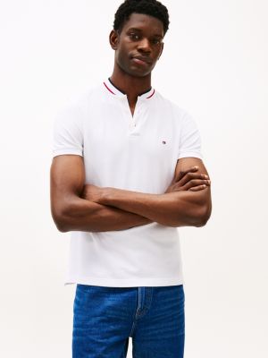 polo de corte slim con cuello mao white de hombres tommy hilfiger