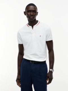 Slim Fit Tipped Baseball Collar Polo Shirt — White 1