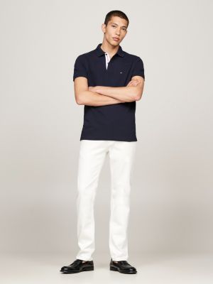 blue regular fit poloshirt mit kontrast-knöpfen für herren - tommy hilfiger
