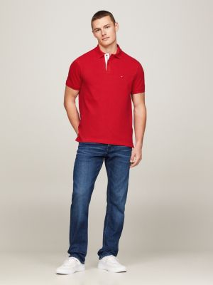 red regular fit poloshirt mit kontrast-knöpfen für herren - tommy hilfiger