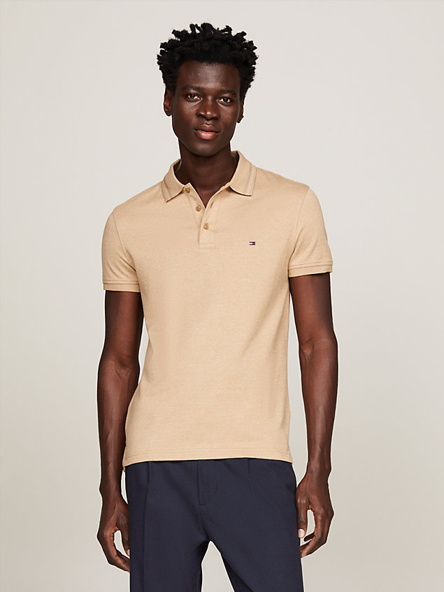 beige tipped collar slim fit polo for men tommy hilfiger