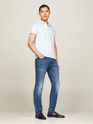 blue slim fit poloshirt mit kontrast-streifen für herren - tommy hilfiger