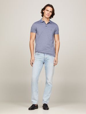blue slim fit poloshirt mit kontrast-streifen für herren - tommy hilfiger