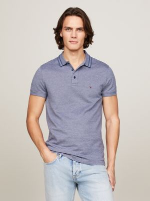 polo de corte slim con cuello ribeteado blue de hombres tommy hilfiger