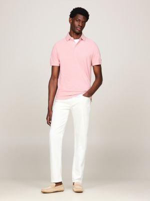 pink strukturiertes regular fit oxford-poloshirt für herren - tommy hilfiger