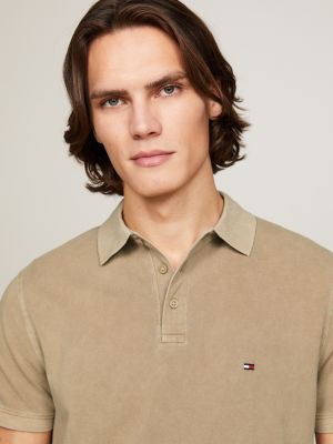 Polo tenido en prenda con logo bordado Beige Tommy Hilfiger