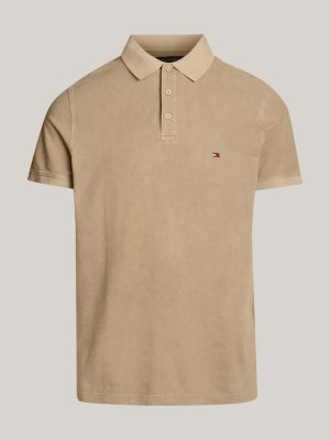 Polo tenido en prenda con logo bordado Beige Tommy Hilfiger