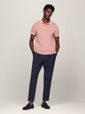 pink regular fit poloshirt mit stückfärbung für herren - tommy hilfiger
