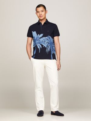 blue regular fit poloshirt mit palmen-print für herren - tommy hilfiger