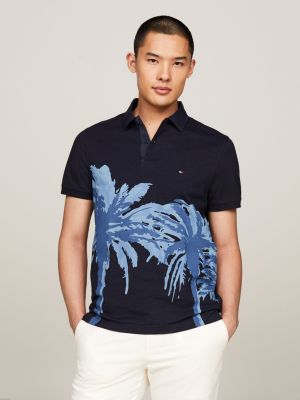 blue regular fit poloshirt mit palmen-print für herren - tommy hilfiger
