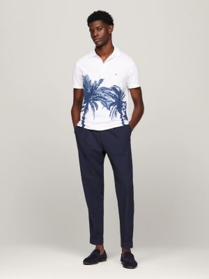 white regular fit poloshirt mit palmen-print für herren - tommy hilfiger