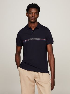 polo de corte regular con logo en el pecho blue de hombres tommy hilfiger