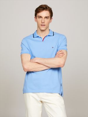 polo de corte regular con cuello ribeteado blue de hombres tommy hilfiger