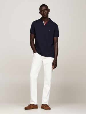 blue regular fit poloshirt mit kontrast-detail für herren - tommy hilfiger