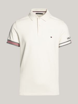 Slim Fit Contrast Cuff Polo | Beige | Tommy Hilfiger