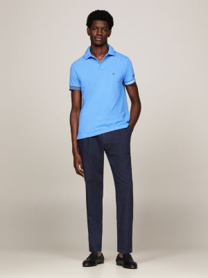 blue slim fit poloshirt mit kontrast-streifen für herren - tommy hilfiger