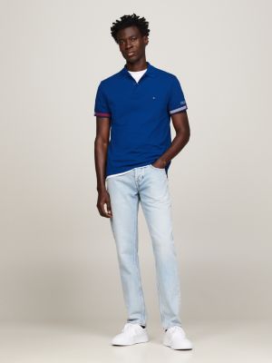 blue slim fit poloshirt mit kontrast-streifen für herren - tommy hilfiger