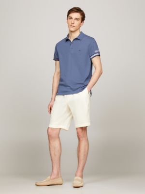 blue slim fit poloshirt mit kontrast-streifen für herren - tommy hilfiger