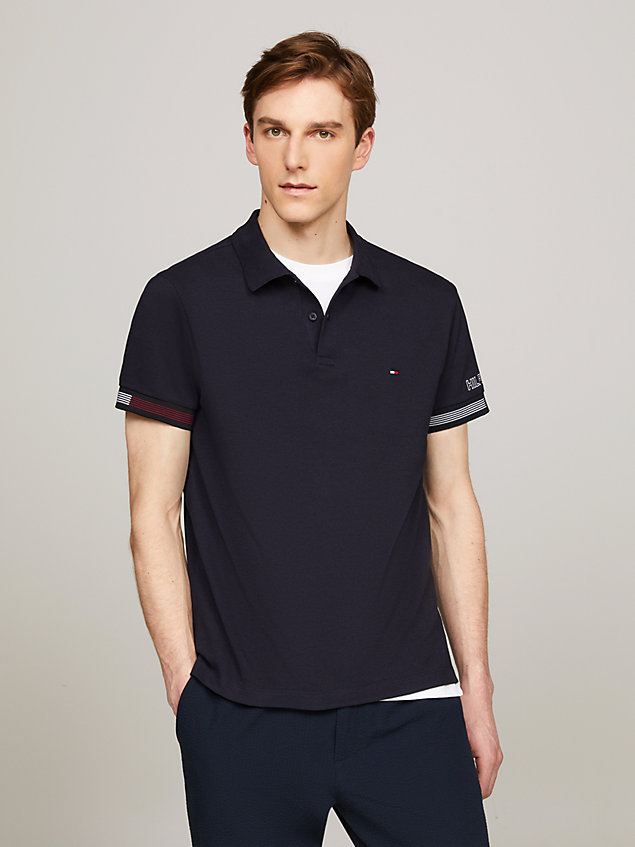 blue slim fit contrast cuff polo for men tommy hilfiger