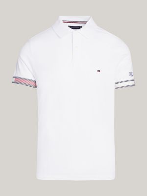 Slim Fit Contrast Cuff Polo | White | Tommy Hilfiger