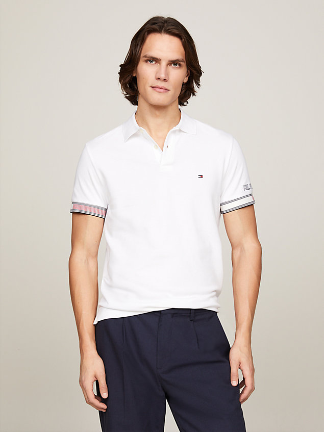 white slim fit contrast cuff polo for men tommy hilfiger