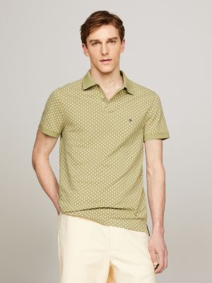 green slim fit poloshirt mit mikro-print für herren - tommy hilfiger