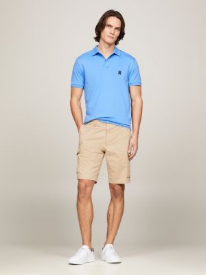 blue regular fit interlock-poloshirt mit stickerei für herren - tommy hilfiger