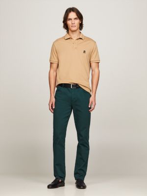 khaki regular fit interlock-poloshirt mit stickerei für herren - tommy hilfiger