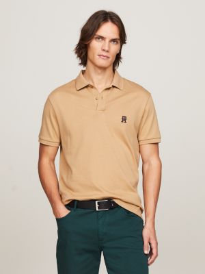 khaki regular fit interlock-poloshirt mit stickerei für herren - tommy hilfiger
