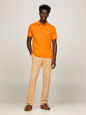 orange regular fit interlock-poloshirt mit stickerei für herren - tommy hilfiger
