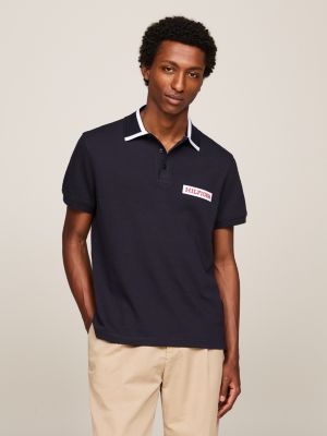 polo con logo bordado de corte regular blue de hombres tommy hilfiger