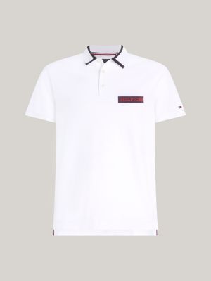 Regular fit polo met streep op kraag en logo Wit Tommy Hilfiger