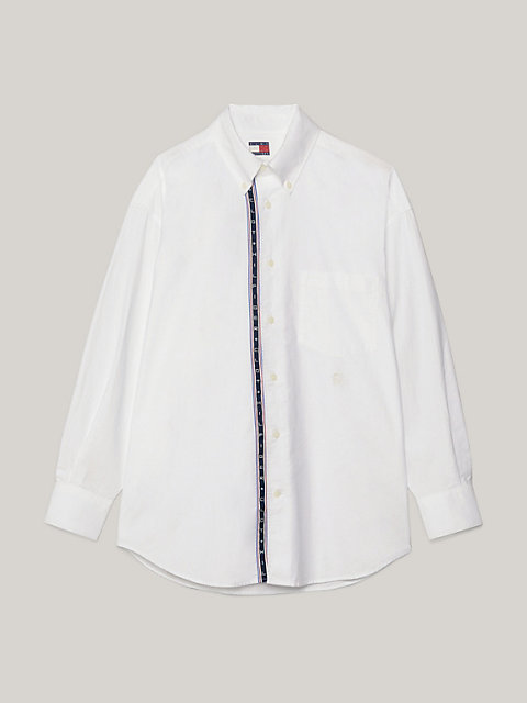 white tommy x clot regular oxford-overhemd met streep voor heren - tommy hilfiger