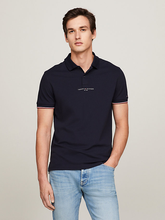 blue tipped cuffs logo regular polo for men tommy hilfiger