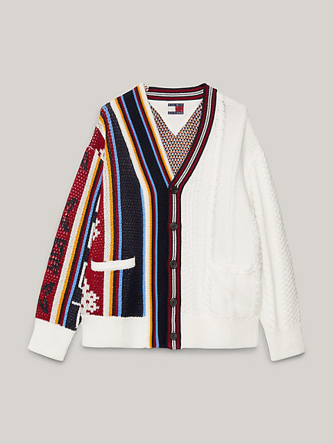 white tommy x clot dual gender stripe knit cardigan for men tommy hilfiger