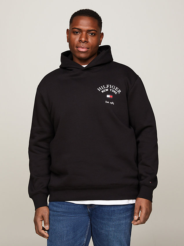 black plus varsity logo flex fleece hoody for men tommy hilfiger