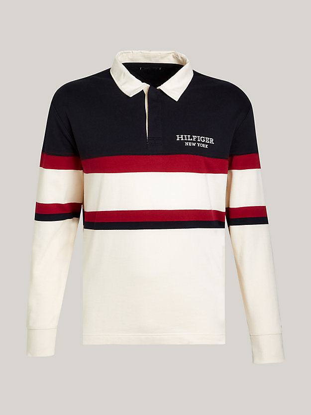 beige plus hilfiger monotype colour-blocked rugby shirt for men tommy hilfiger