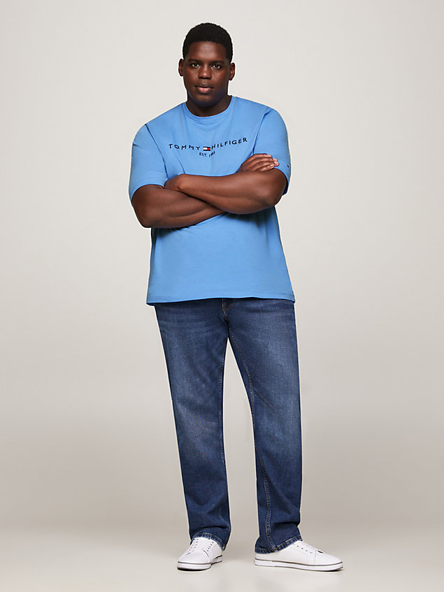 blue plus slim fit t-shirt van jersey met logo voor heren - tommy hilfiger