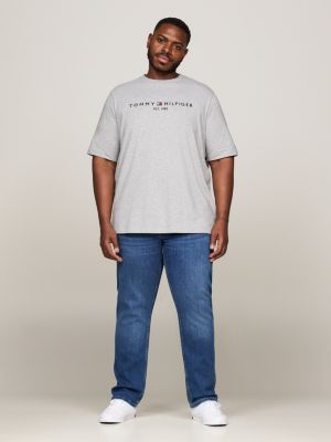 grau plus slim fit t-shirt mit aufgesticktem logo für herren - tommy hilfiger