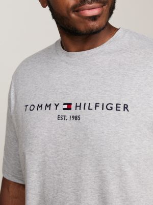 grau plus slim fit t-shirt mit aufgesticktem logo für herren - tommy hilfiger