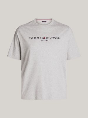 grau plus slim fit t-shirt mit aufgesticktem logo für herren - tommy hilfiger