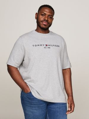 grau plus slim fit t-shirt mit aufgesticktem logo für herren - tommy hilfiger